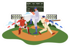 Baseball Player Throwing And Hitting A Ball Cartoon Sticker