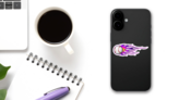 Baseball Softball With Purple Hot Rod Flames Sticker on a Phone (New) example