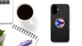 Baseball With Flag Of Puerto Rico Illustration Sticker on a Phone (New) example