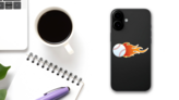 Baseball With Flames Sticker on a Phone (New) example