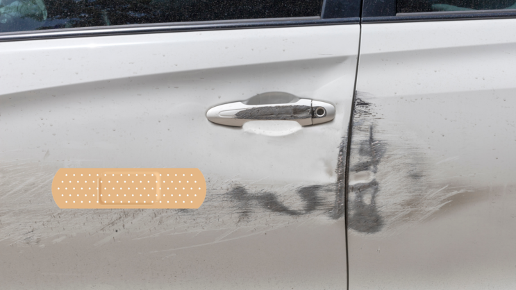 Basic Bandage Sticker on a Scratched Car example