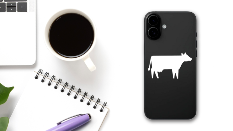Basic Cow Sticker on a Phone (New) example