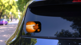Basketball Ball Flying On The Shiny Background Sticker on a Rear Car Window (New) example