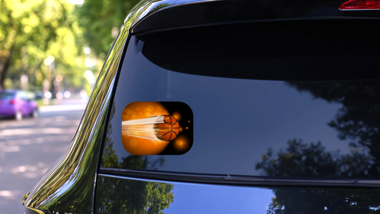 Basketball Ball Flying On The Shiny Background Sticker on a Rear Car Window (New) example