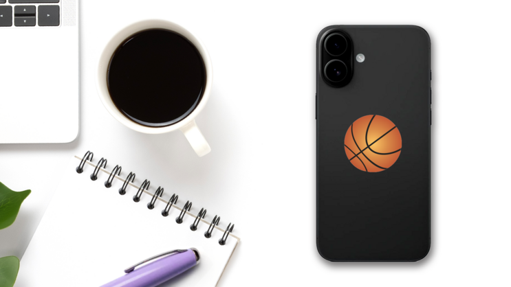 Basketball Printed Full Color Sticker on a Phone (New) example