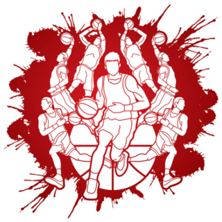 Basketball Team in Action Red Splash Sticker