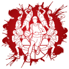 Basketball Team in Action Red Splash Sticker