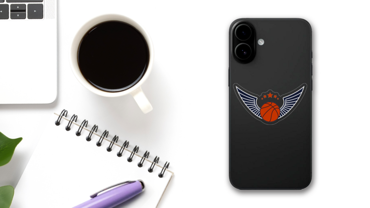 Basketball Wings Sticker on a Phone (New) example