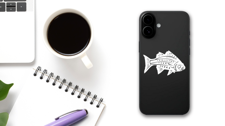 Bass Fish Fishing Sticker on a Phone (New) example