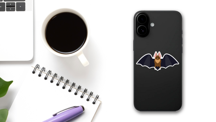 Bat Flat Illustration Sticker on a Phone (New) example