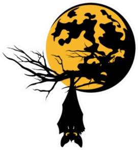 Bat Hanging On Tree Branch Against Full Moon Sticker