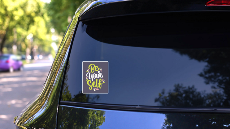 Be Yourself Script Sticker on a Rear Car Window (New) example
