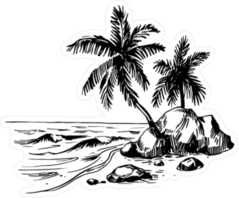 Beach Landscape With Palm Trees Sketch Sticker