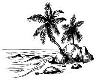 Beach Landscape With Palm Trees Sketch Sticker