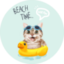 Beach Time Slogan With Cute Cat Sticker