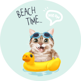 Beach Time Slogan With Cute Cat Sticker
