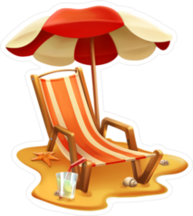 Beach Umbrella And Lounge Chair In Sand Sticker
