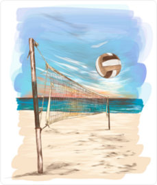 Beach Volleyball Landscape Painting Sticker