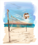 Beach Volleyball Landscape Painting Sticker