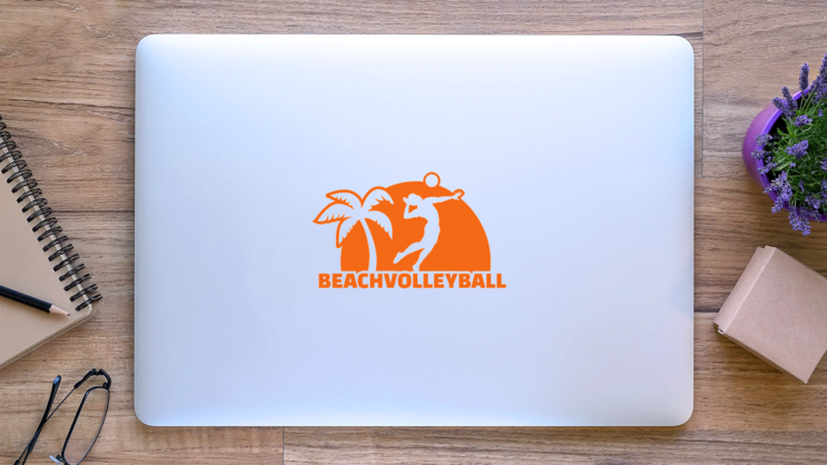 Beach Volleyball Player With Palm Tree Sticker on a Laptop (New) example