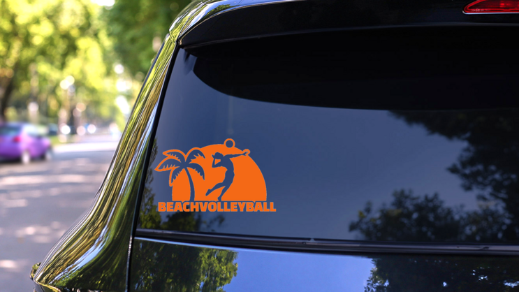 Beach Volleyball Player With Palm Tree Sticker on a Rear Car Window (New) example