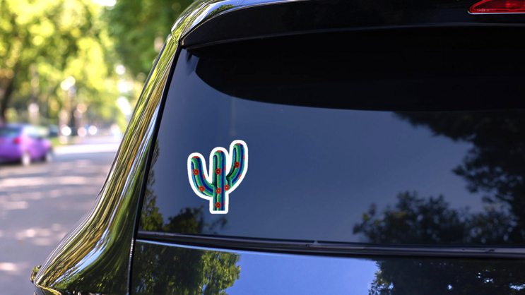 Beaded And Colorful Mexican Cactus Sticker on a Rear Car Window (New) example