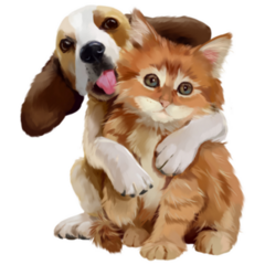 Beagle Hugging Kitten Sticker