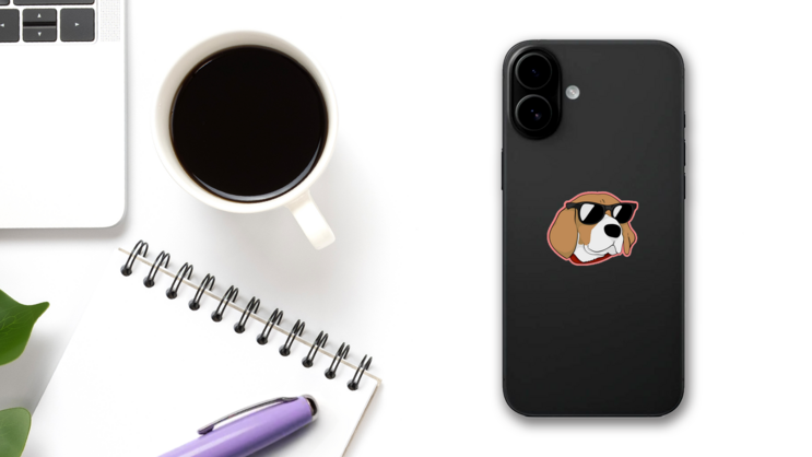 Beagle In Sunglasses Pink Sticker on a Phone (New) example