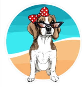 Beagle with Bow and Glasses on the Beach Sticker