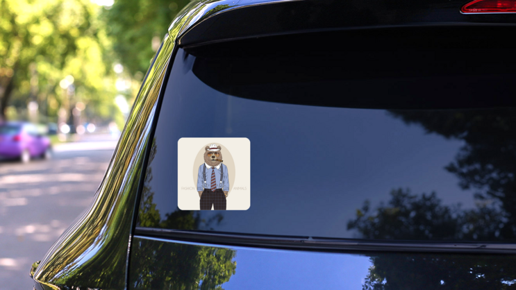 Bear In Fedora Hat With Cigar Sticker on a Rear Car Window (New) example