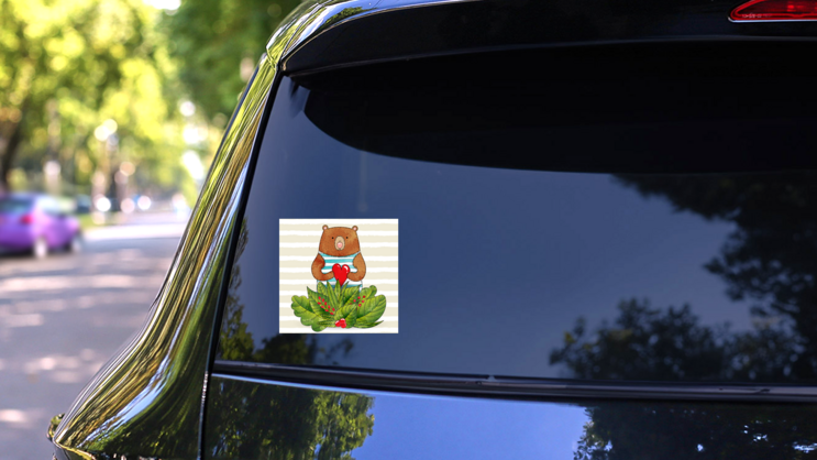 Bear In Striped Sailor Suit With Heart Sticker on a Rear Car Window (New) example