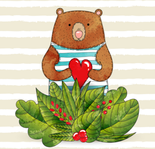 Bear In Striped Sailor Suit With Heart Sticker