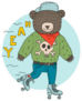 Bear Rollerblading Sticker