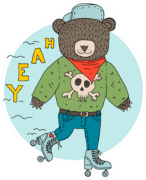 Bear Rollerblading Sticker