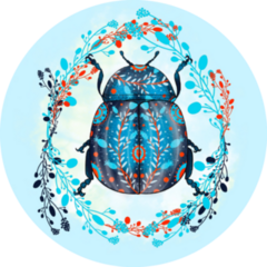 Beautiful Beetle Illustration On Blue Sticker 