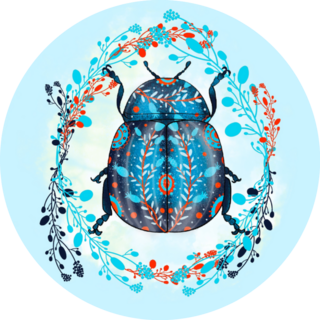 Beautiful Beetle Illustration On Blue Sticker 