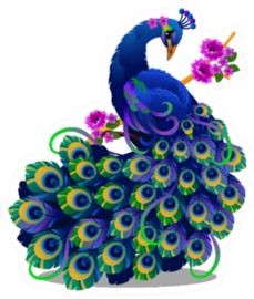Beautiful Bird Peacock Sitting On A Perch With Flowers Sticker