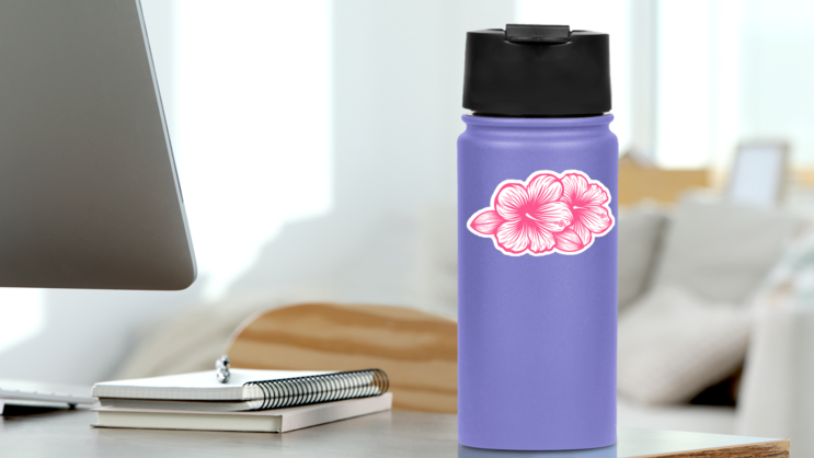 Beautiful Blooming Flower Hibiscus Sticker on a Water Bottle (New) example