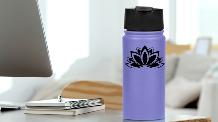 Beautiful Blooming Lotus Flower Sticker on a Water Bottle (New) example
