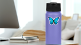 Beautiful Blue And Black Butterfly Sticker on a Water Bottle (New) example
