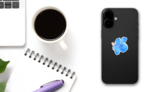 Beautiful Blue Blooming Hibiscus Sticker on a Phone (New) example