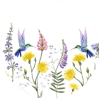 Beautiful Botanical Floral Meadow Of Hummingbirds Sticker