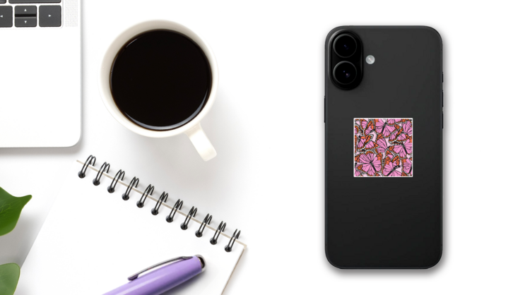 Beautiful Butterfly Wings Pattern Sticker on a Phone (New) example