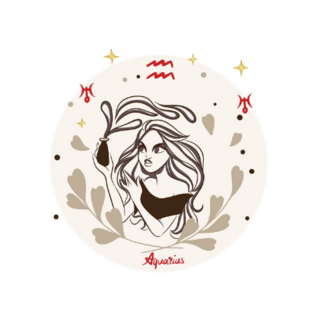 Beautiful Cartoon Girl With A Jug Of Water Aquarius, Zodiac Sticker 