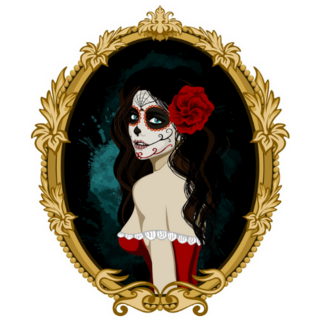 Beautiful Day of the Dead Woman Portrait in Mirror Sticker