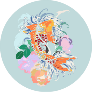 Beautiful Design Koi Fish With Flower Background Sticker