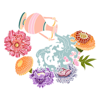 Beautiful Floral Aquarius Water Bearer Illustration Sticker