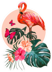 Beautiful Floral Exotic Illustration With Pink Flamingo Sticker