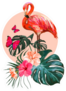 Beautiful Floral Exotic Illustration With Pink Flamingo Sticker
