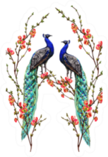 Beautiful Floral Illustration With Peacock Pair Sticker